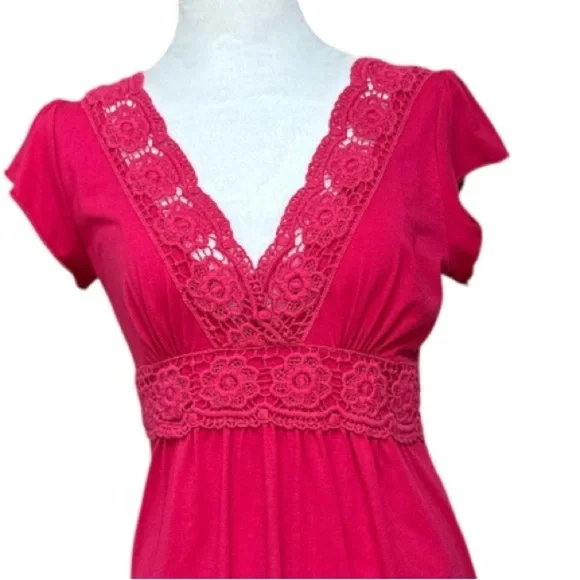 Eyeshadow Babydoll Empire Waist Crochet Trim V Neck Wrap vintage Y2k coquette - Picture 2 of 6